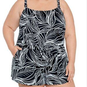 $122 Swim Solutions Plus Size Tummy Control Romper Size 22W